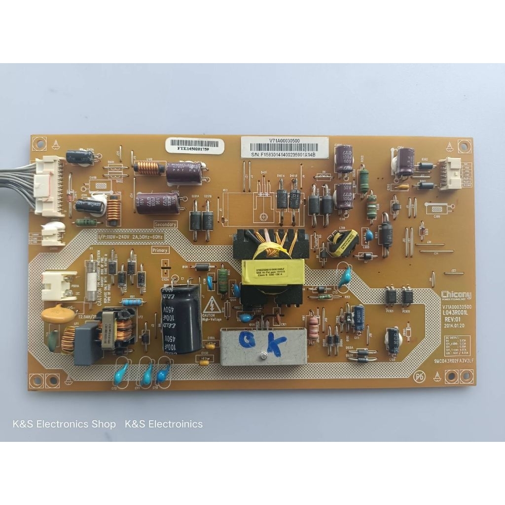 POWER SUPPLY TOSHIBA รุ่น 32L2450VT พาร์ท V71A00030500 , V71A00028700 อะไหล่แท้ /ของถอดมือสอง รับประ