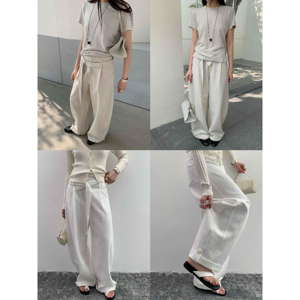 INBYIN – กางเกงขายาวพับปลายขา BELTED BAGGY TROUSERS – I3503 – โปรปัง