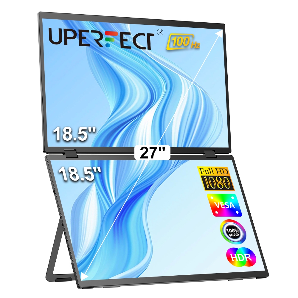 UPERFECT Delta Max18.5- 100hz Folding Monitor จอพกพาคู่ ขยายจอแล็ปท็อป 3 จอ | พับได้ 360° | ความละเอ