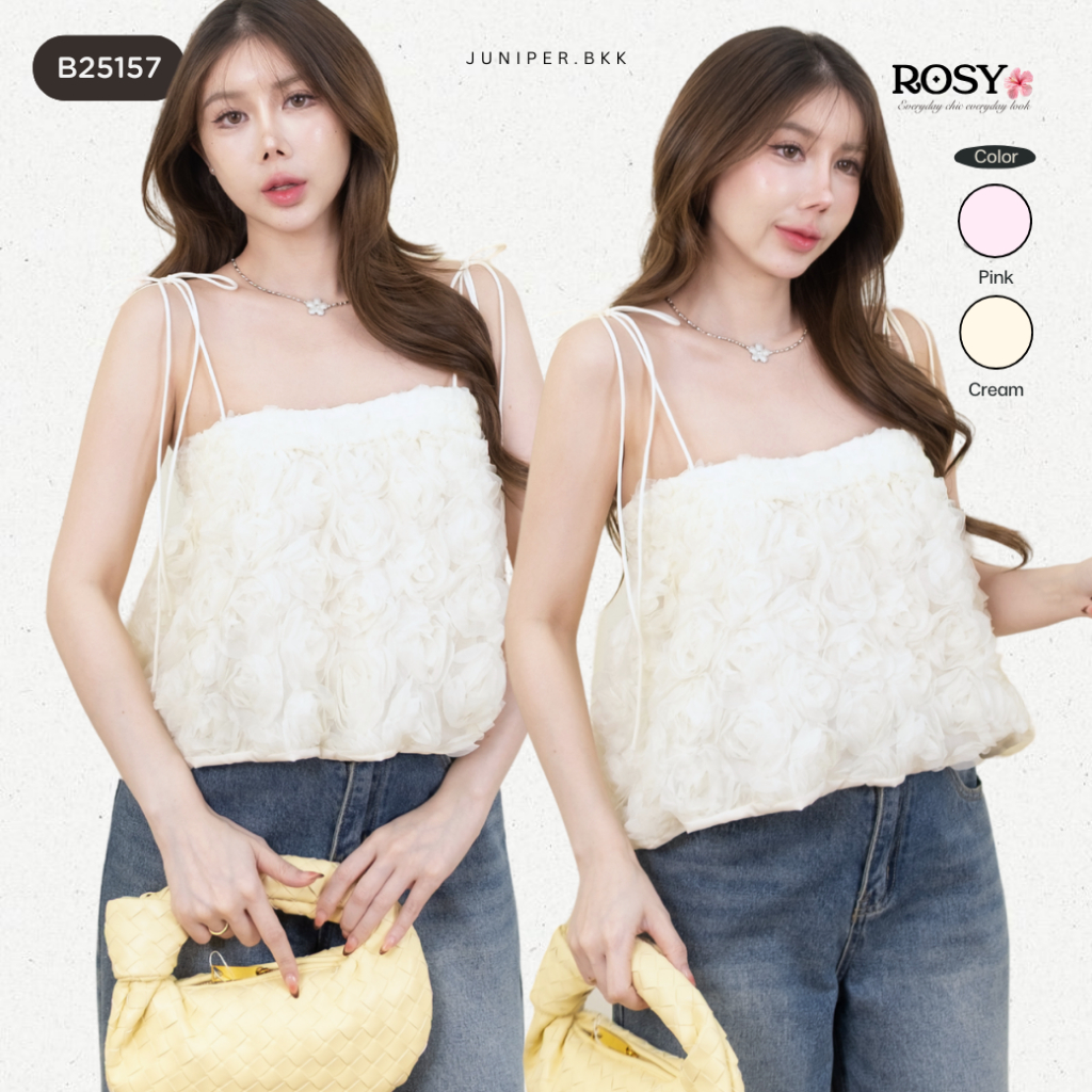 เสื้อสายเดี่ยวซีทรู สม็อคอก ผ้าสองชั้น สายผูกปรับได้ ทรงลูกคุณเกาหลี ใส่เที่ยว ใส่คาเฟ่ | ROSY | B25157 | JUNIPER.BKK