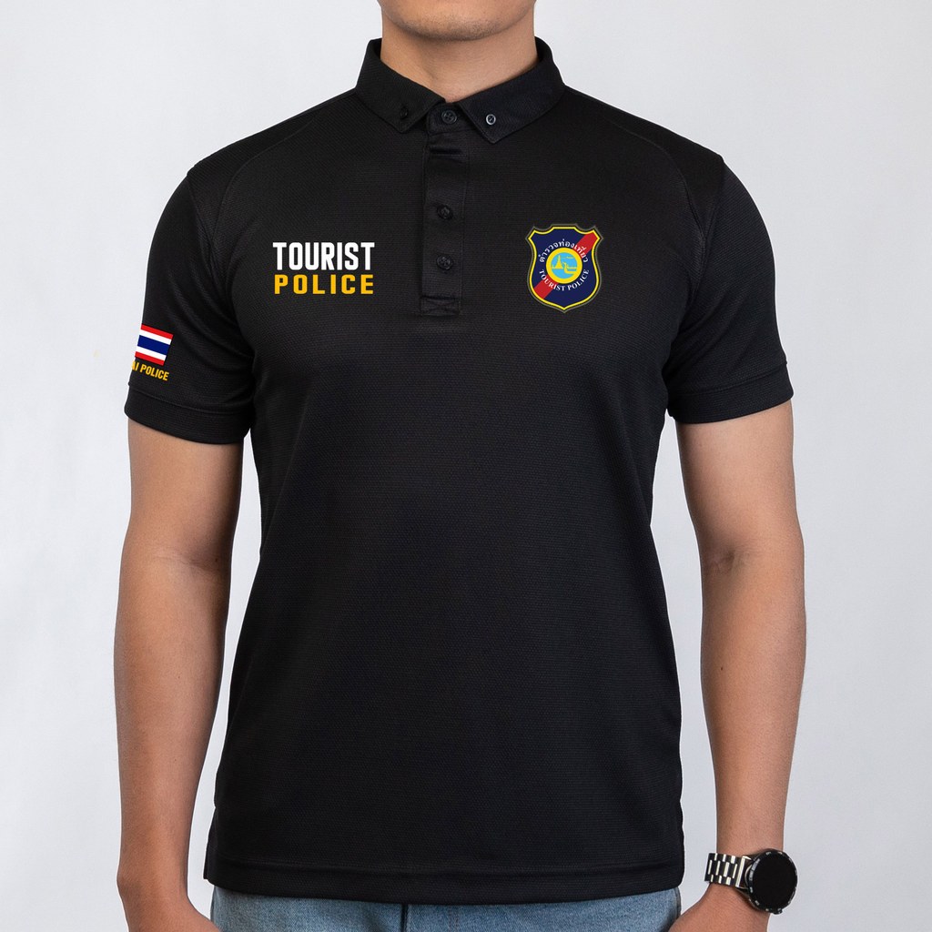 เสื้อโปโลผ้าฝ้าย 100% พิมพ์ลาย เย็บทนทาน ทรงคลาสสิก เหมาะสำหรับใส่ทุกวัน ลายตำรวจท่องเที่ยว
