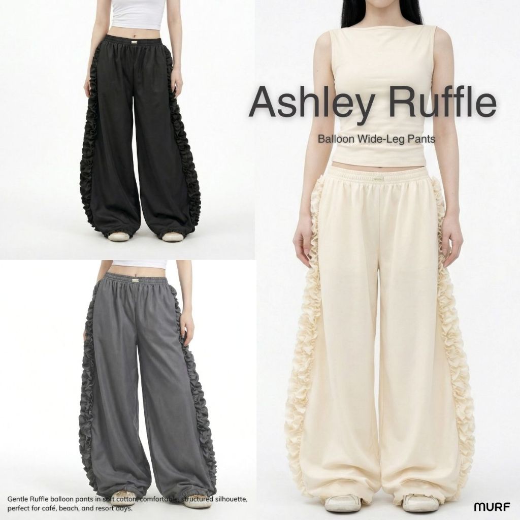 Ashley Ruffle Pants | กางเกงทรงบอลลูนแต่งระบายรัฟเฟิล Gentel Ruffle | Cotton | MURF.BKK | Balloon Wi