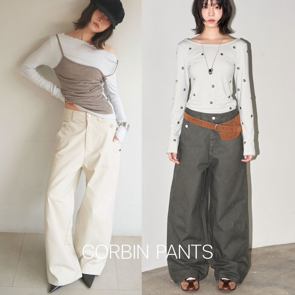 AMUSE BKK : Corbin Pants กางเกงทรงกระบอก ผ้าแคนวาสฟอก สไตล์ workwear (กรุณาอ่านไซส์ให้ละเอียดก่อนสั่ง)