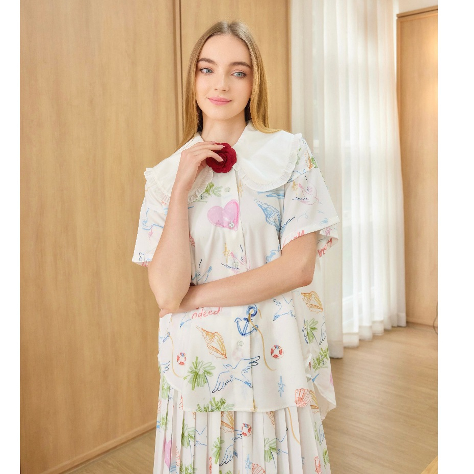 VACAY INDEED  |  Kiki Shirt Summer Cruise เสื้อเชิ้ต แขนสั้น มาพร้อมดอกไม้ / พร้อมส่ง*