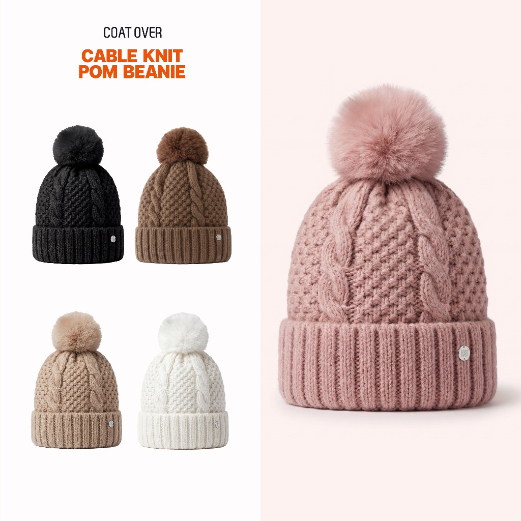 CO1093 COAT OVER Cable Knit Pom Beanie