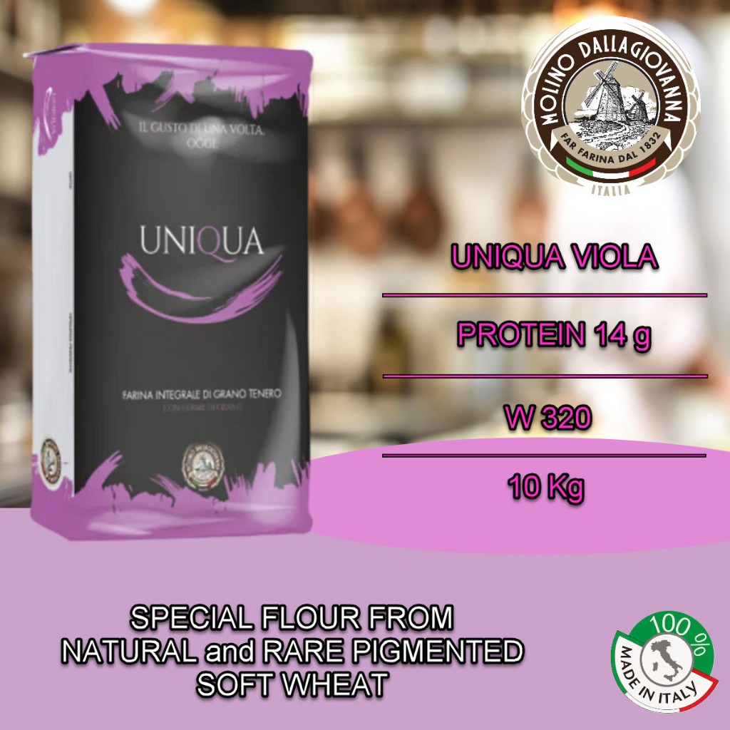 แป้งโฮลวีท อิตาลี Molino Dallagiovanna UNIQUA PURPLE Whole meal แป้งสาลีชนิดพิเศษสำหรับทำพาสต้า พิซซ่า และขนมปัง 10 KG