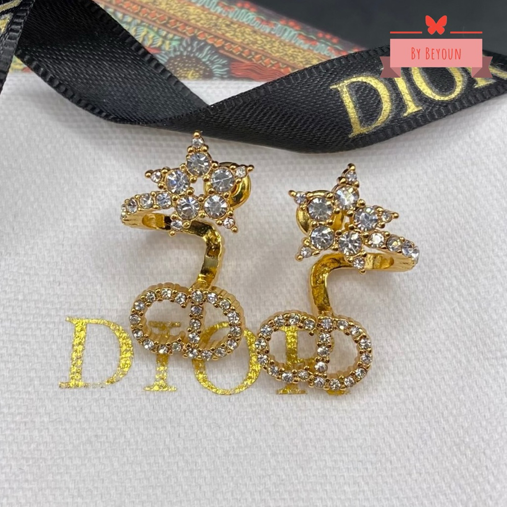 (รูปสินค้าจริง) ต่างหูสไตล์ดิ D 🐔 เกลียวเพชร, มุก pink gold งานไฮเอนด์ 4,5,75