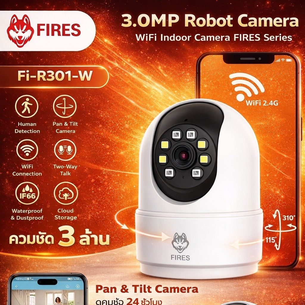 [แถมฟรี เมม 32GB]Robot Fires FI-R301-Wกล้องวงจรปิดIP Camera 3MP/2K เชื่อมต่อWi-Fi หมุนได้360°ดูผ่านม