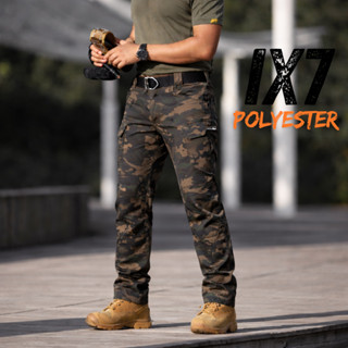 IX7 กางเกงคาร์โก้ กางเกงยุทธวิธี สี CP ดำ ผ้ายืด มีซับใน มีช…