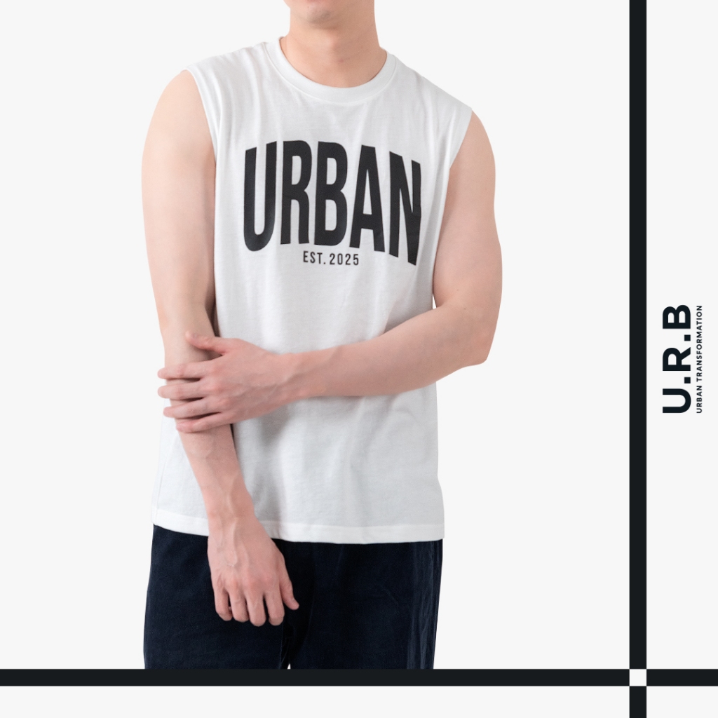 URBAN : MEN'S GRAPHIC SLEEVELESS TEE เสื้อเเขนกุดผู้ชาย ลายกราฟิก รุ่น 1UTMT5119 สี White - ไวท์