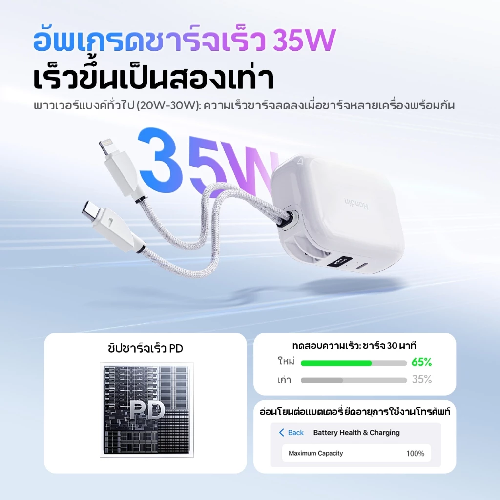 CCC Handin Mini Powerbank 20000mAh Pocket Cube PD35W with Built-in Cable thumbnail 5