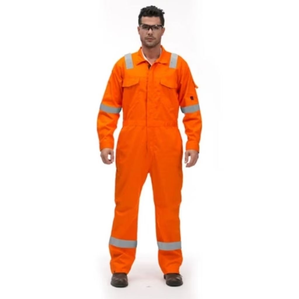 ชุดหมีช่างกันไฟ Premium FR Coverall มาตรฐาน NFPA 2112 / ISO 11612 สีส้มแถบสะท้อนแสง  UCANSAFE
