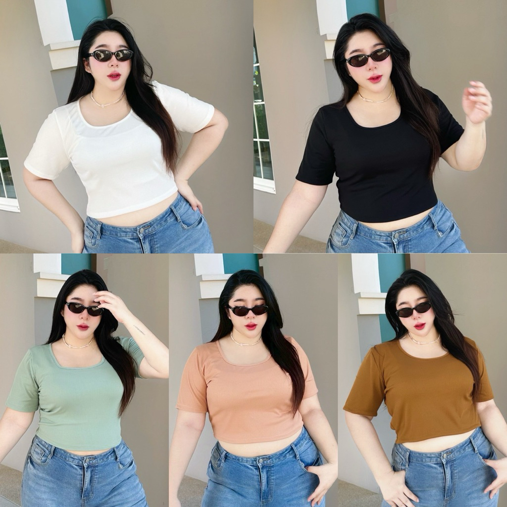 /TB/ เสื้อครอปสาวอวบ คอยู เบสิก ใส่ได้ตลอด #เสื้อผ้าไซส์ใหญ่ สาว อ้วน พลัสไซส์