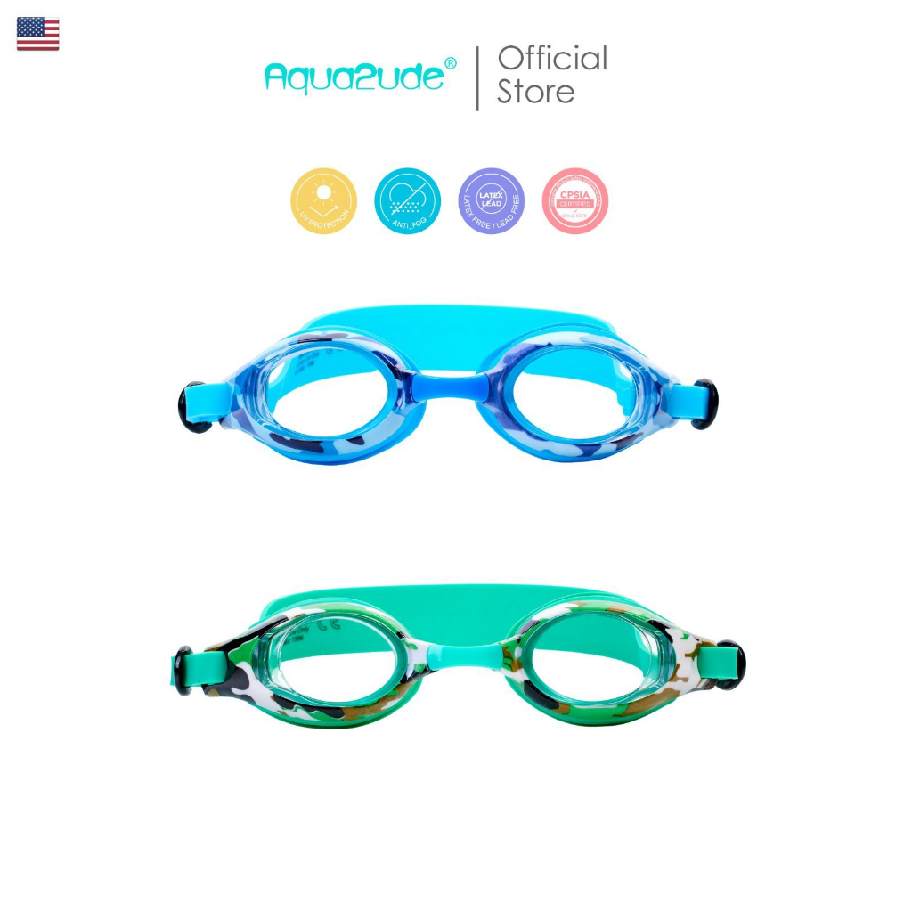 AQUA2UDE แว่นตาว่ายน้ำเด็กอัคควาทูด  ยอดฮิตจากอเมริกาสำหรับเด็ก 3 ขวบขึ้นไป CAMO CLASSIC ใส่สบาย ของใช้เด็กน่ารัก