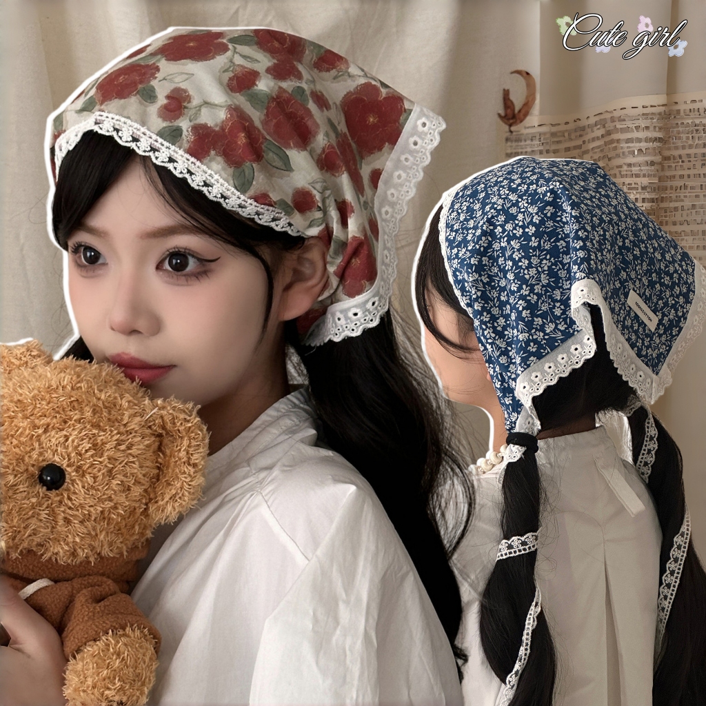 ผ้าโพกหัว ที่คาดผม flower ทรงสามเหลี่ยม สไตล์เกาหลี ins ฝรั่งเศส ย้อนยุค fashion and accessories ส่งเร็ว COD