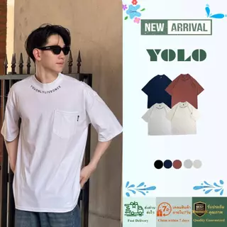 YOLO เสื้อยืด OVERSIZE เสื้อยืดแขนสั้น คอกลม แขนสั้น สีพื้น ลายปัก Y2364