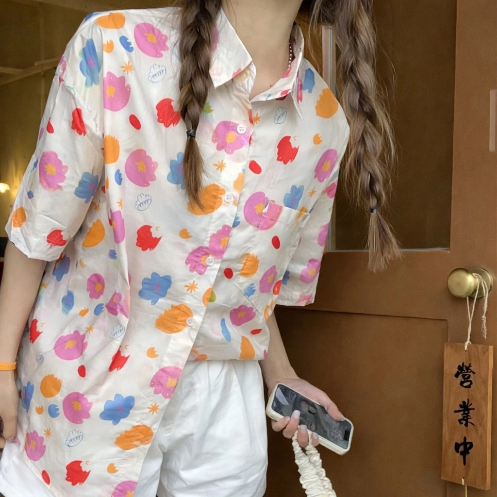 เสื้อฮาวายลายดอก ปกเชิ้ตแขนสั้น กระดุมหน้า ผ้าไหมอิตาลี ใส่ได้ทั้งชายหญิง thumbnail 8