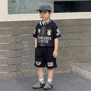 ชุดเสื้อและกางเกงขาสั้นแขนสั้นสำหรับเด็ก ดีไซน์ทันสมัย ​​สไตล์ชุดกีฬาเกาหลี น้ำหนักเบาและระบายอากาศได้