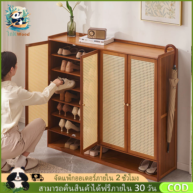 【จัดส่งภายใน 2 ชั่วโมง】ตู้เก็บรองเท้า ตู้เก็บรองเท้าไม้ ชั้นเก็บรองเท้าขนาดใหญ่หลายชั้น