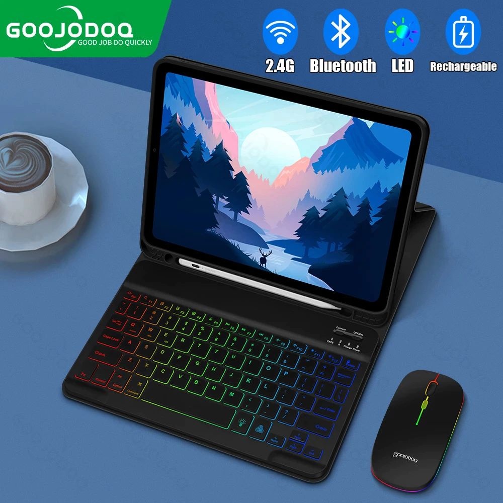 GOOJODOQ เคสแท็บเล็ต & ชุดคีย์บอร์ดและเมาส์ Bluetooth, เคสสำหรับ Air 4, 7/8/9 Gen 10.2 (สามชิ้น)
