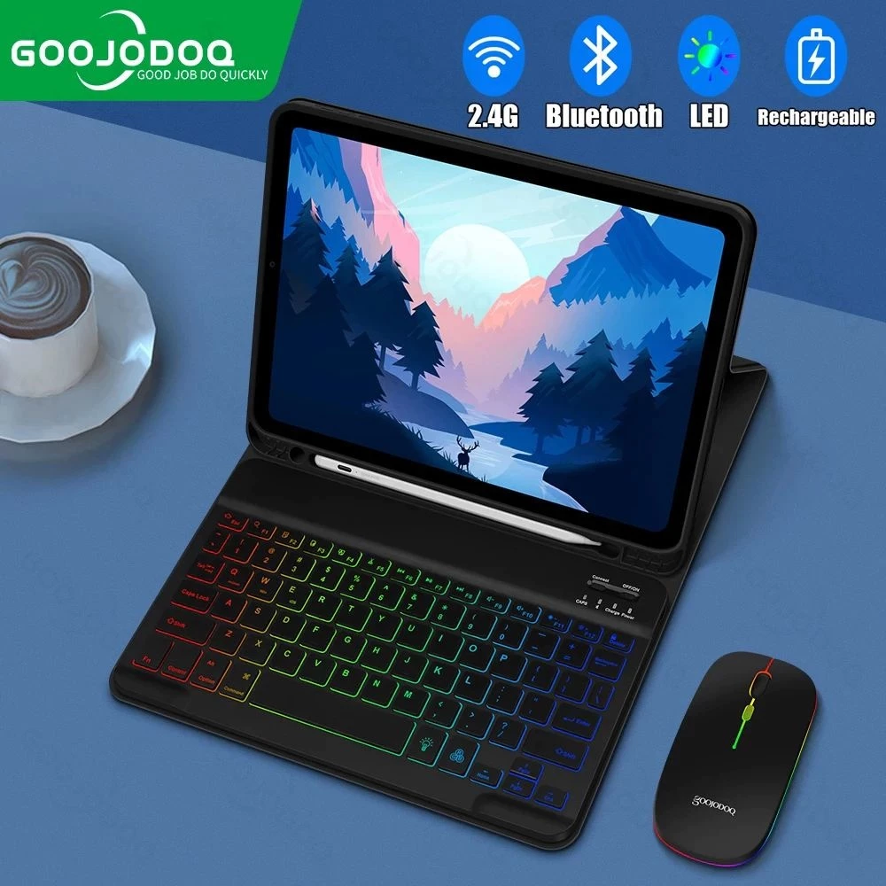 GOOJODOQ เคสแท็บเล็ต & ชุดคีย์บอร์ดและเมาส์ Bluetooth, เคสสำหรับ Air 4, 7/8/9 Gen 10.2 (สามชิ้น)