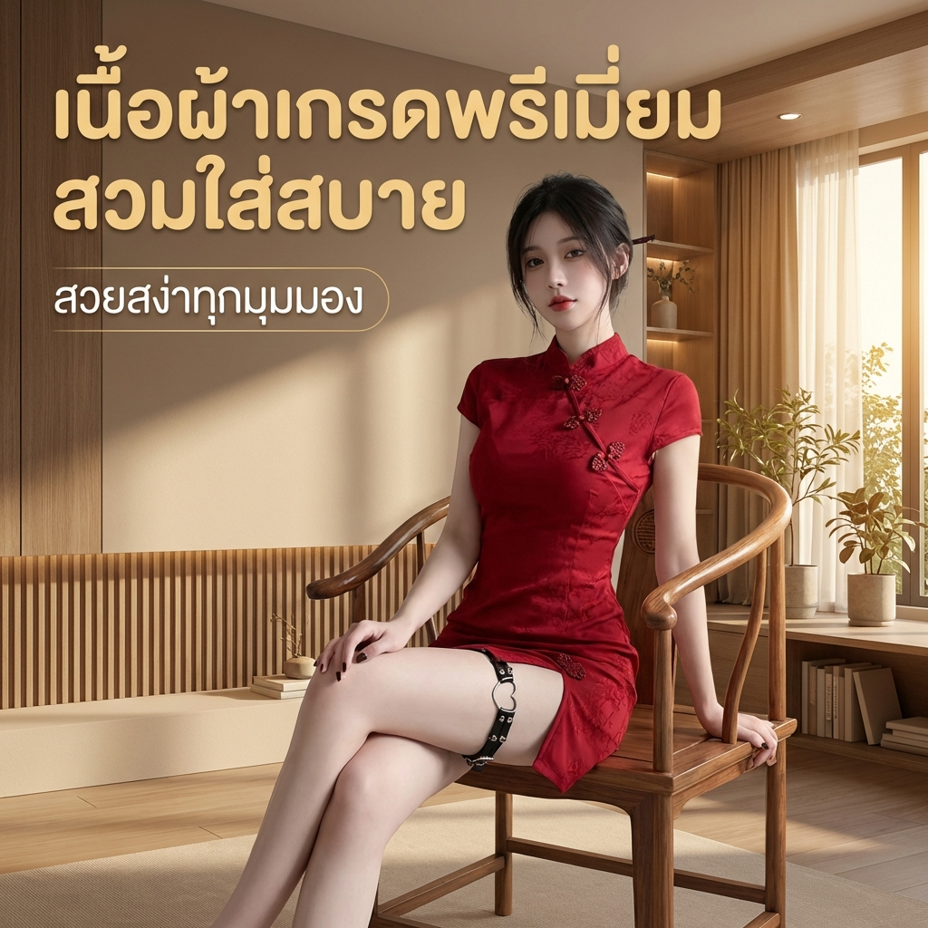 ชุดแดงกี่เพ้า เดรสกี่เพ้า ชุดเดรสกี่เพ้าแขนสั้น เซ็กซี่ ผ่าข้าง เนื้อผ้าไม่หนาไม่บางพร้อมส่งในประเทศ
