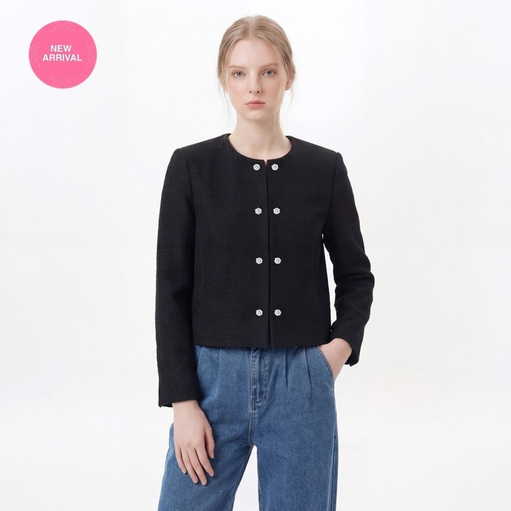 EP เสื้อแจ็กเก็ตผ้าทวีด ผู้หญิง สีดำ | Tweed Jacket | 05085