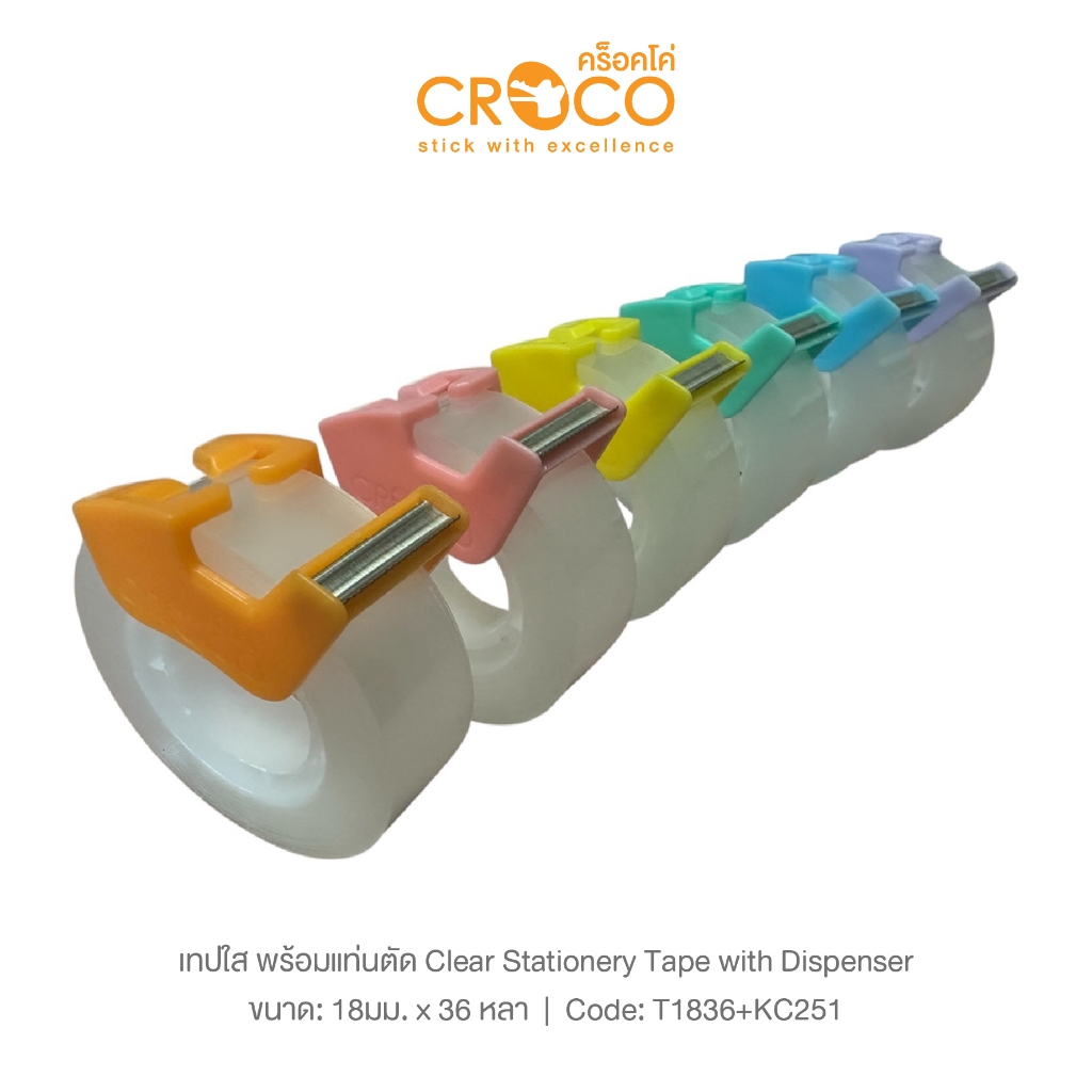 CROCO เทปใส 18มม.36หลา พร้อมแท่นตัดสีพาสเทล