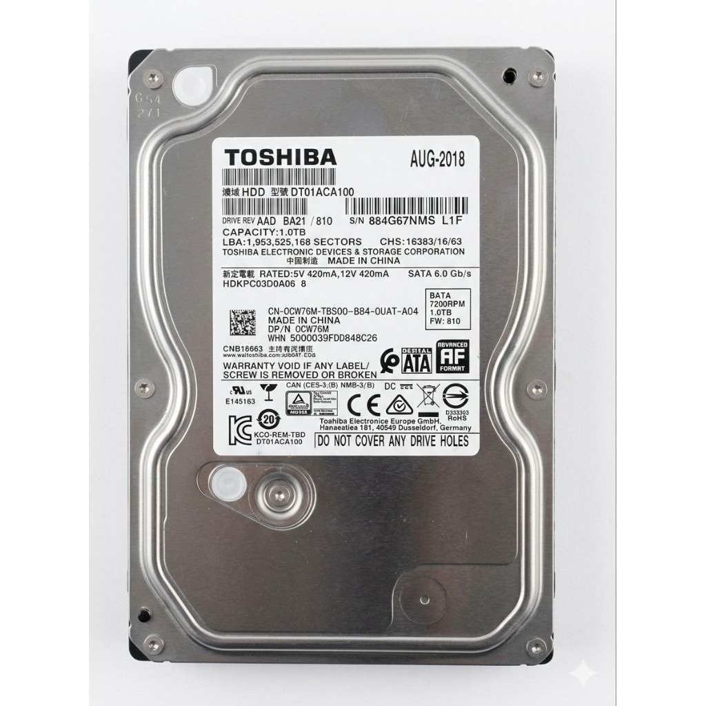 Harddisk 1TB SATA3 PC 3.5" ยี่ห้อ TOSHIBA รุ่น DT01ACA100 ติดสี C7