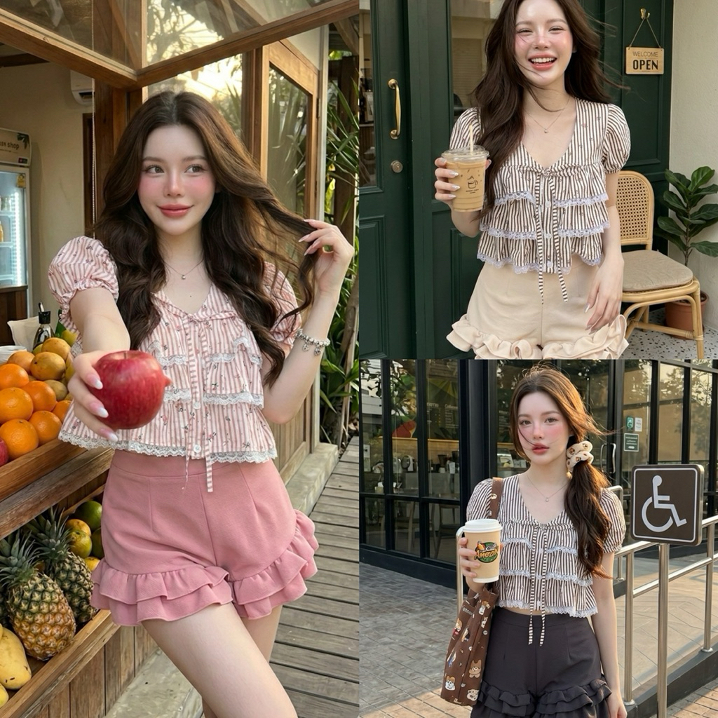 wanjai set- ชุด2ชิ้น แต่งระบายลูกไม้ เรียบหรู คุณหนูสุดชิว