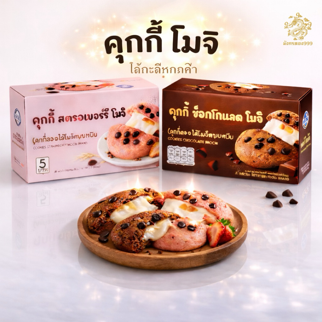 คุกกี้ไส้โมจิ แป้งนอกนุ่มเนื้อในนิ่มยืด รสสตรอว์เบอร์รี่และช็อกโกแลต 1 กล่อง 12 ชิ้น ตราไมโคร