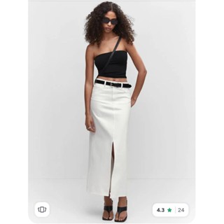 MN-G กระโปรงยีนส์สีขาวทรงยาวแหวกด้านหน้า แท้/ใหม่