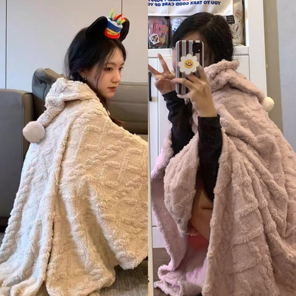 ผ้าห่มฮู้ดคลุมตัว ผ้านุ่มสบาย ใช้ได้ทุกฤดู เหมาะทำงาน นอนกลางวัน คลุมกันหนาว ผืนเดียวใช้ได้ทุกโอกาส