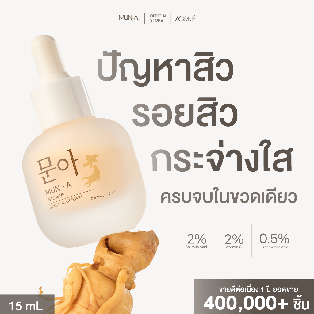 MUN A  SERUM 문아 เซรั่มรากโสม มุนอา เซรั่มสิว รอยสิว ฝ้า กระ หมองคล้ำ เซรั่มมุนอา ผิวติดสาร สิวอุดตัน รูขุมขนเบียด