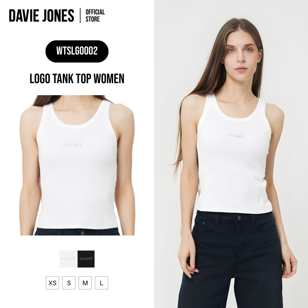 DAVIE JONES WOMEN [BE FEARLESS] เสื้อกล้ามผู้หญิง Logo Tank Top สีขาว ดำ LG0002
