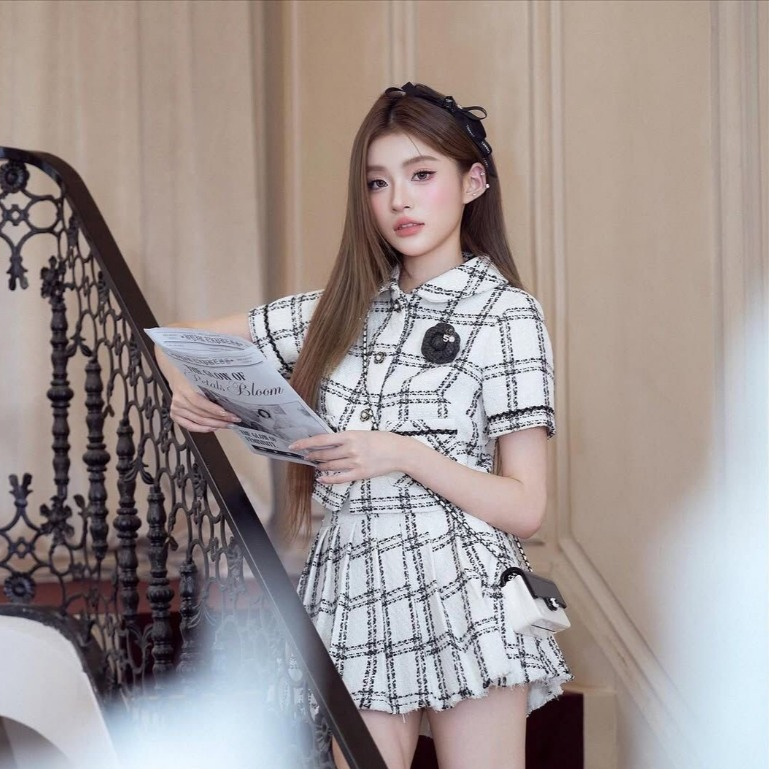 Aurora Tweed Set เสื้อแขนสั้น+กระโปรงสั้นตัวเสื้อแขนสั้นเก รูปที่ 6