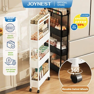 JOYNEST ชั้นวางของแบบมีช่องว่าง 3/4 ชั้น เคลื่อนย้ายได้พร้อมล้อ ชั้นวางของ ช่องว่าง ครัว ชั้นเก็บของ