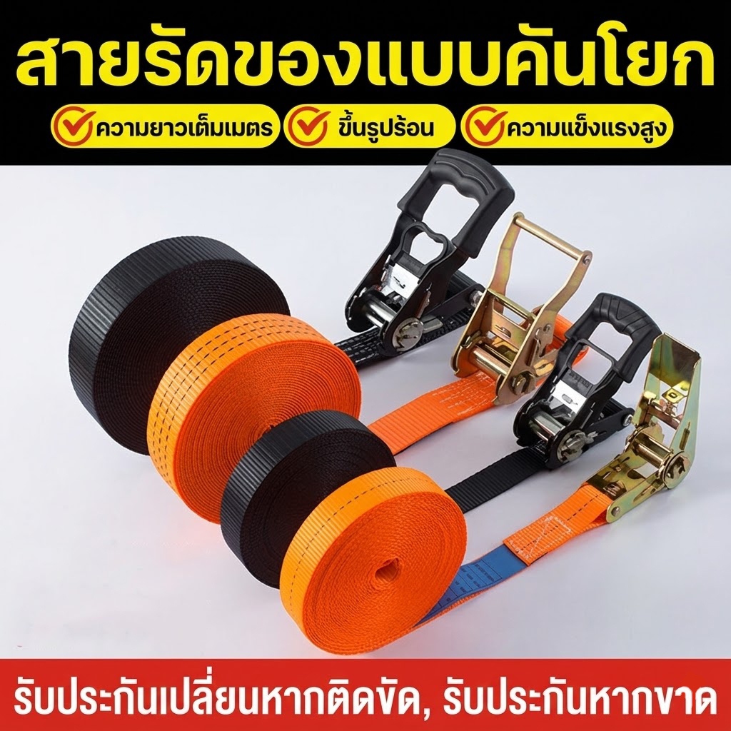สายรัดก๊อกแก๊ก กว้าง 1 นิ้ว รับน้ำหนัก 3ตัน สายรัดรถบรรทุก สายรัดของ เชือกรัดของ Ratchet Strap หัวเหล็กแข็งแรง