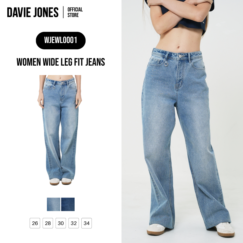 DAVIE JONES WOMEN [BE FEARLESS] กางเกงยีนส์ผู้หญิง Wide Leg Fit Jeans สีฟ้า น้ำเงิน WL0001