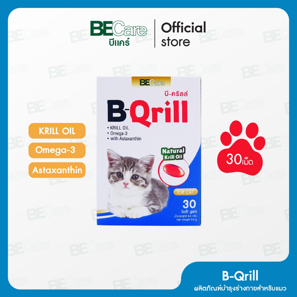 ฺB-Qrill For Cat อาหารเสริมจาก Krill oil มี Omega-3 บำรุงกระดูก ข้อ เส้นขน ลดการอักเสบ สำหรับแมว