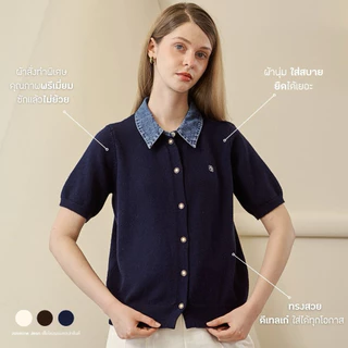 เสื้อไหมพรมคอปกยีนส์ รุ่น Jasmine Jean (A88)