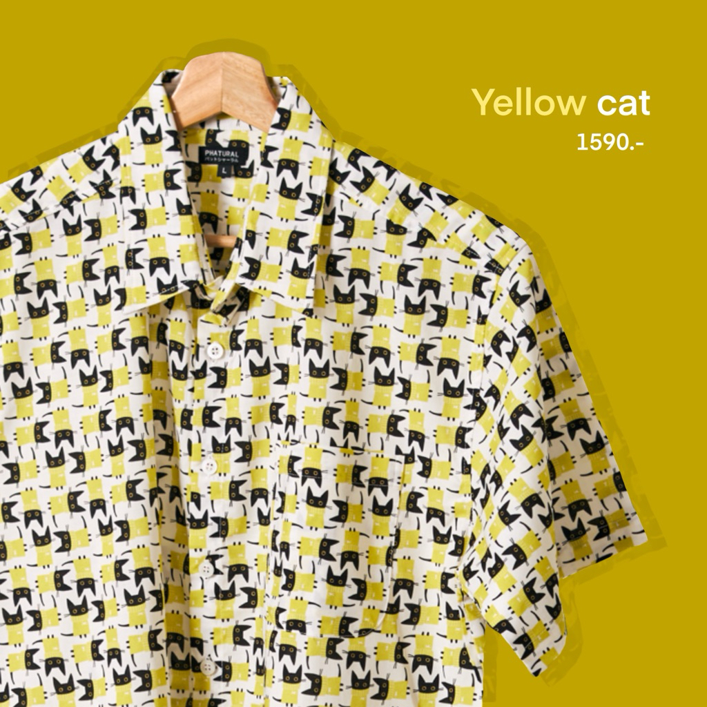 NYC เสื้อแขนสั้นผ้าคอตตอน ลายแมวเหลือง (งานตัดขึ้นห้างICONSIAM)