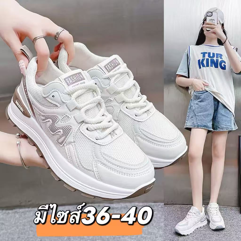 {รุ่นใหม่มาแรง ส้นหนา4cm} รองเท้าผ้าใบผู้หญิง  งานแฟชั่น เบา ใส่สบาย ทรงงามมาก รองเท้าลำลอง ดีไซน์โด