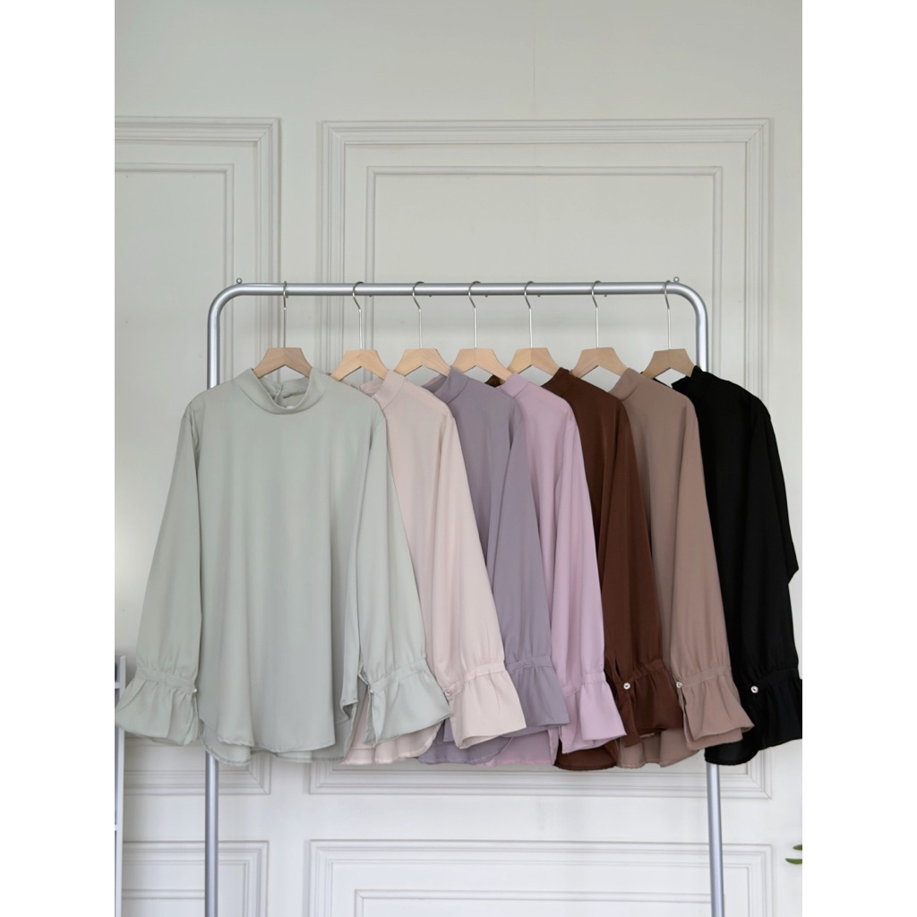 ❤️ 8835 งานป้าย On Fleek เสื้อคอจีน ปลายแขนระบาย ผ้าBM เสื้อแขนยาว