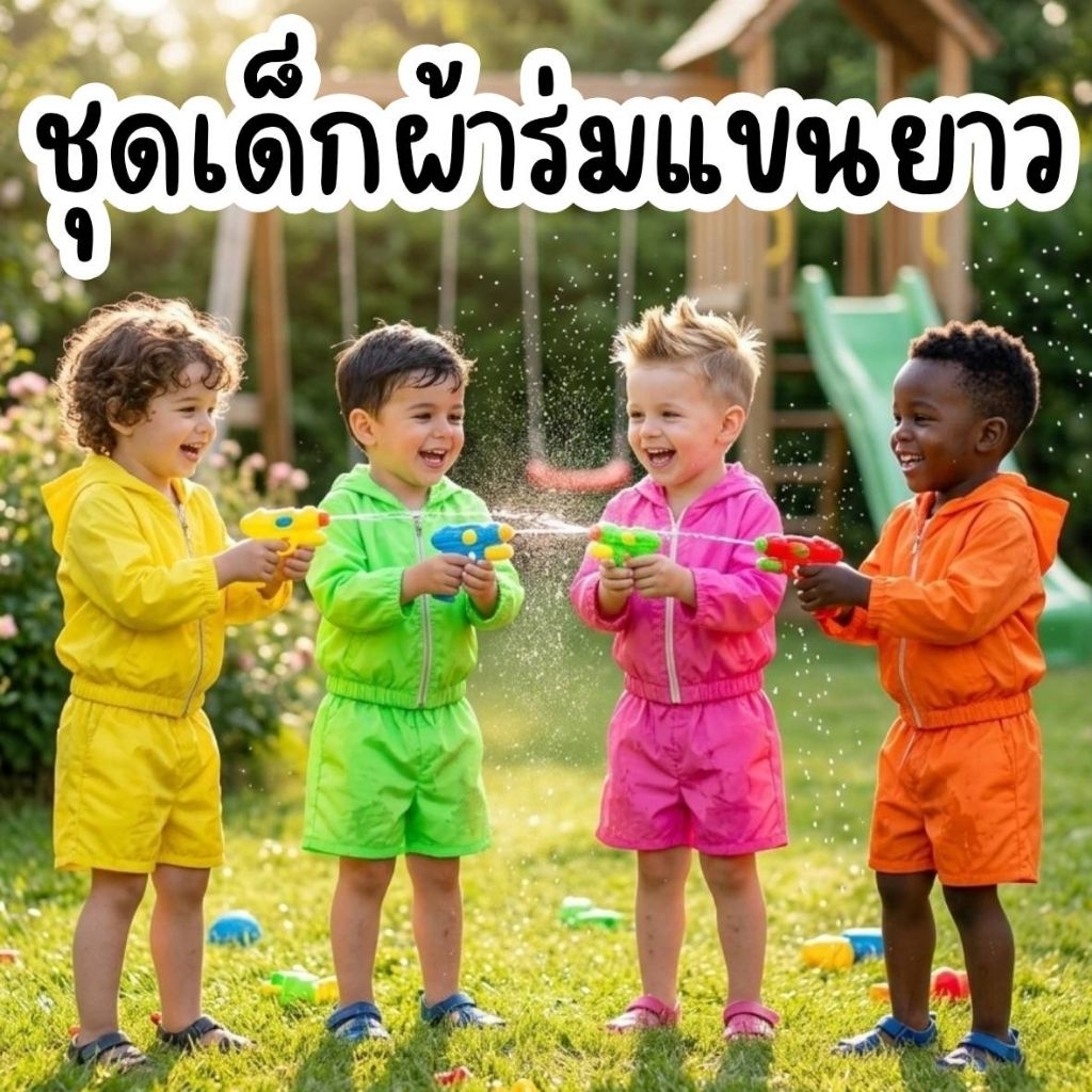 พร้อมส่ง ชุดเด็กผ้าร่มแขนยาว
