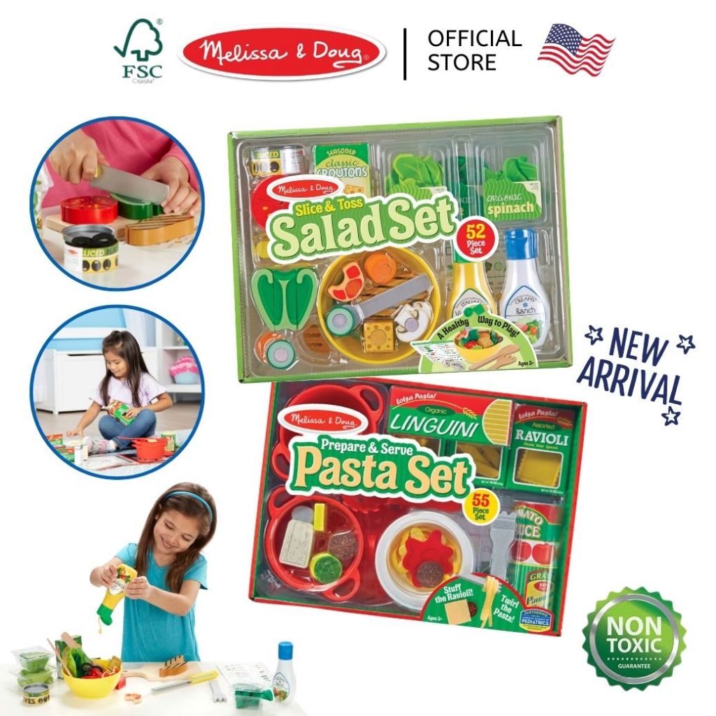 (ของแท้ USA) ของเล่นผักสลัด พาสต้า ของเล่นทำอาหาร Slice & Toss Salad Set Pasta Melissa & Doug ทำครัว