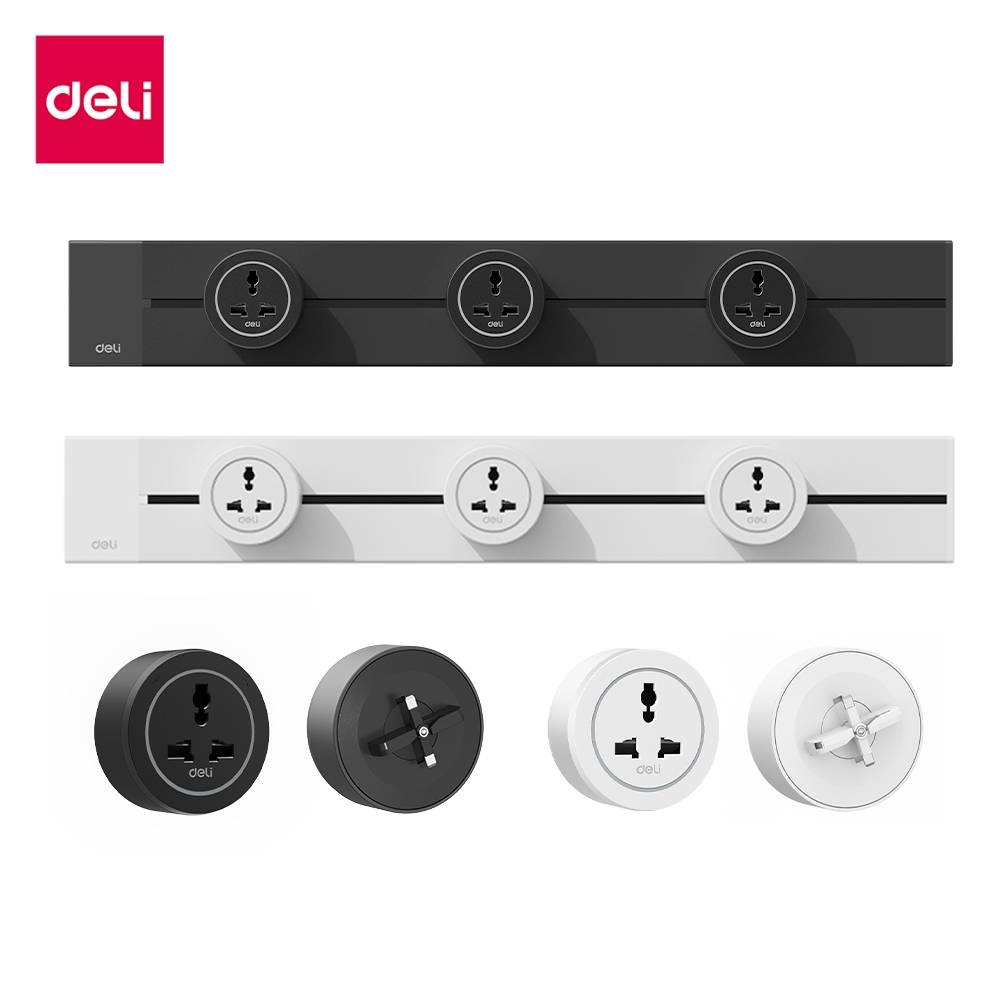 Deli รางปลั๊กไฟแบบเปลี่ยนอแดปเตอร์ได้ รองรับหลายอุปกรณ์ เลื่อนไปมาได้ 8000w ปลอดภัย มีประกัน Track s
