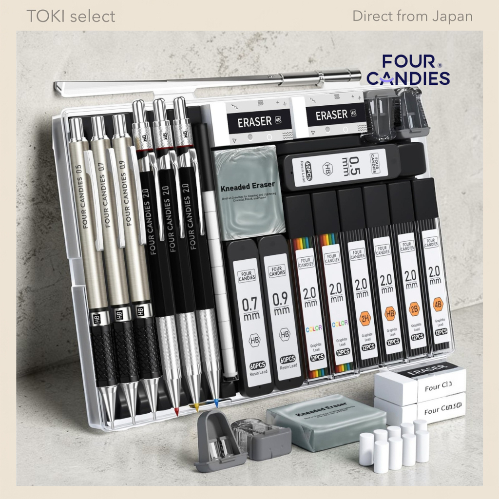 Four Candies Metal Mechanical Pencil Set with 2mm Lead Holders and 120 Replaceable Leads (HB 2H 2B 4