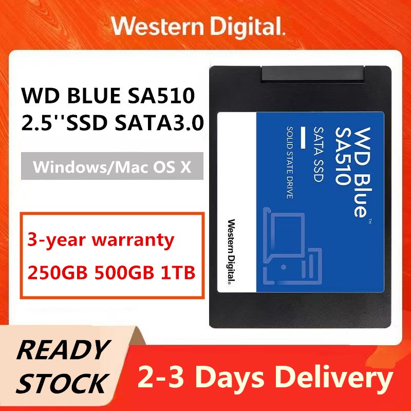【จัดส่งในพื้นที่】WD SSD SA510 ภายใน 3D NAND PC เดสก์ท็อปโซลิดสเตตไดรฟ์ 250GB 500GB 1TB WD Blue SSD SATA III