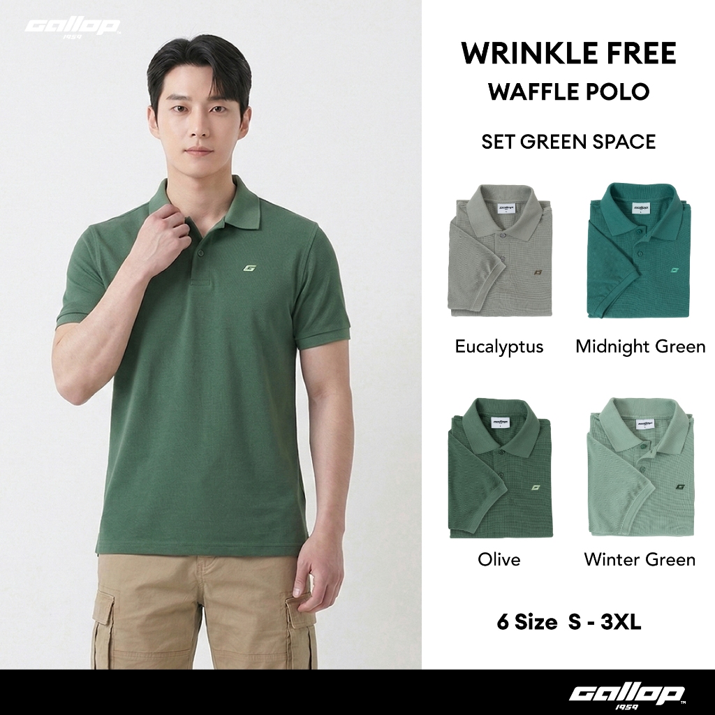 GALLOP : WRINKLE FREE WAFFLE POLO เสื้อโปโลผ้าวาฟเฟิลผู้ชาย รุ่น GP9062 Set GREEN SPACE Color / ราคาปกติ 1290.-